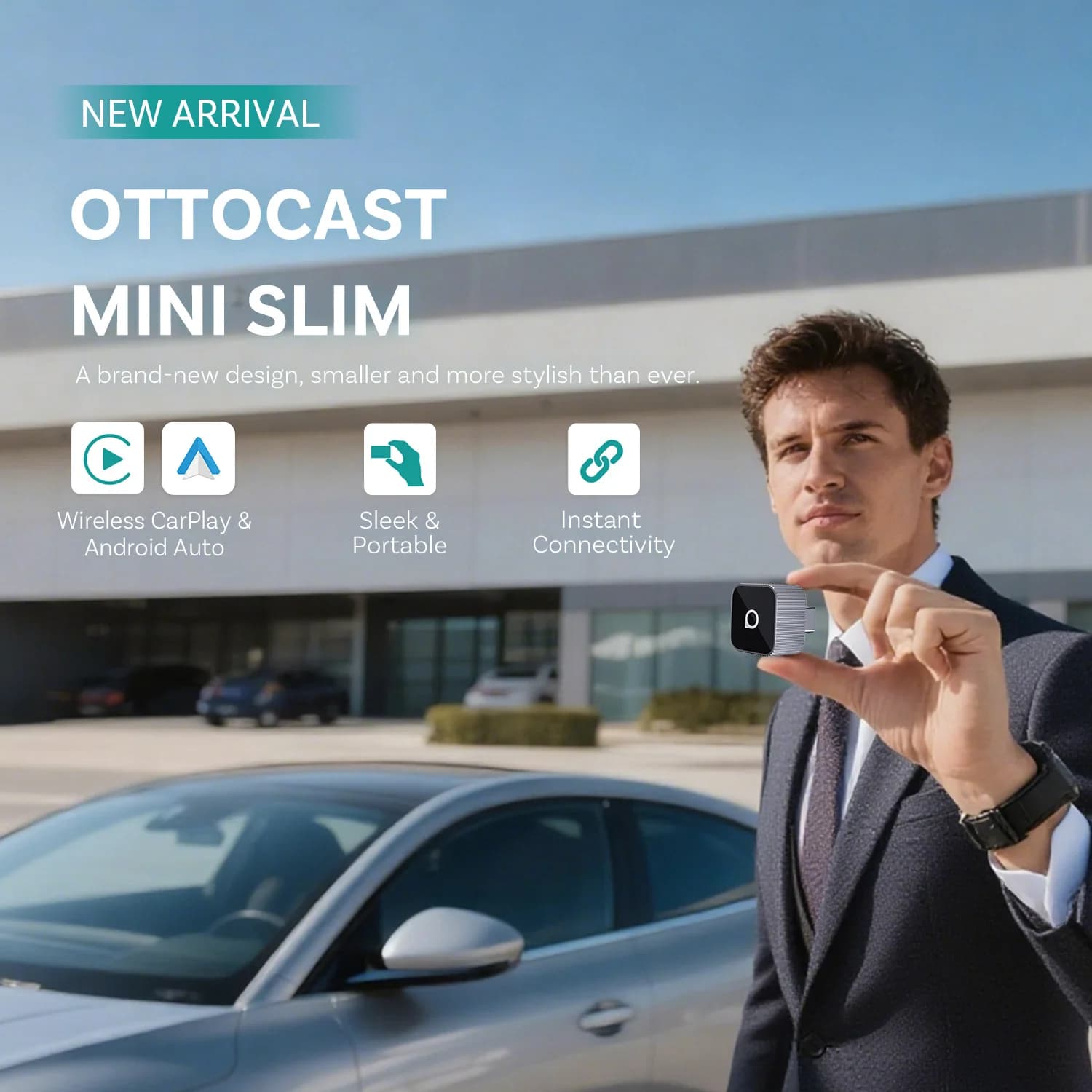Ottocast Mini Slim Wireless CarPlay Android Auto USB Adapter Dongle Plug Play Bluetooth 5.0 Wifi Auto Connect for 98% car