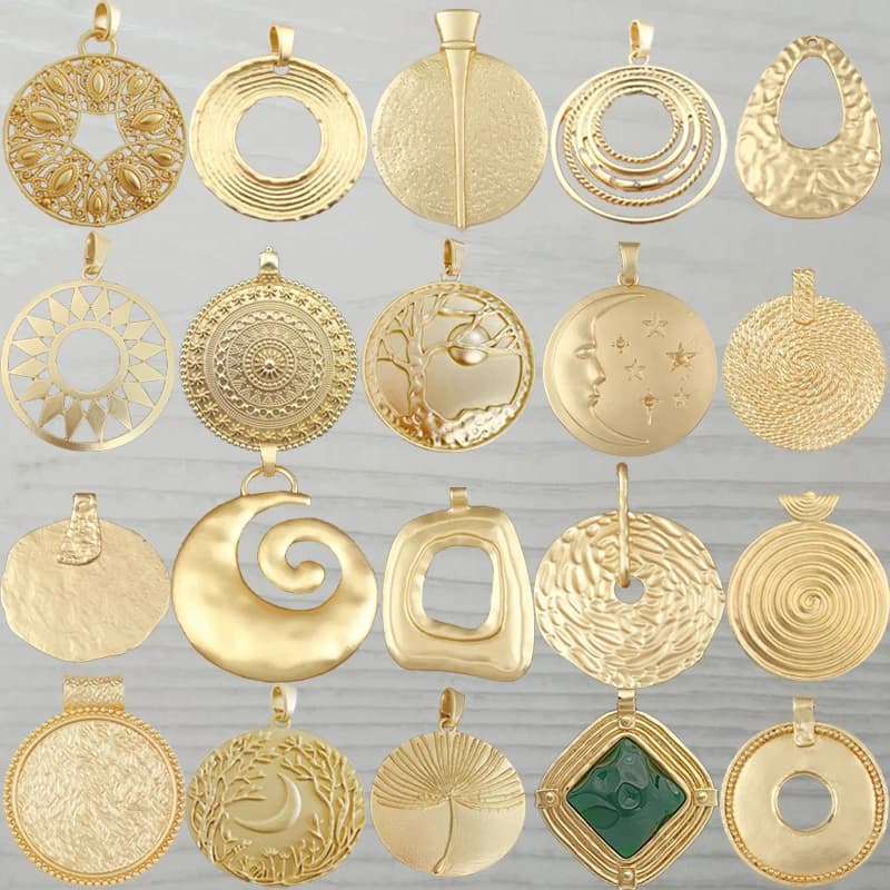 1 pz genuino colore oro grande boemia rotondo medaglione Charms placcato Boho pendenti per collana fai da te creazione di gioielli trovare