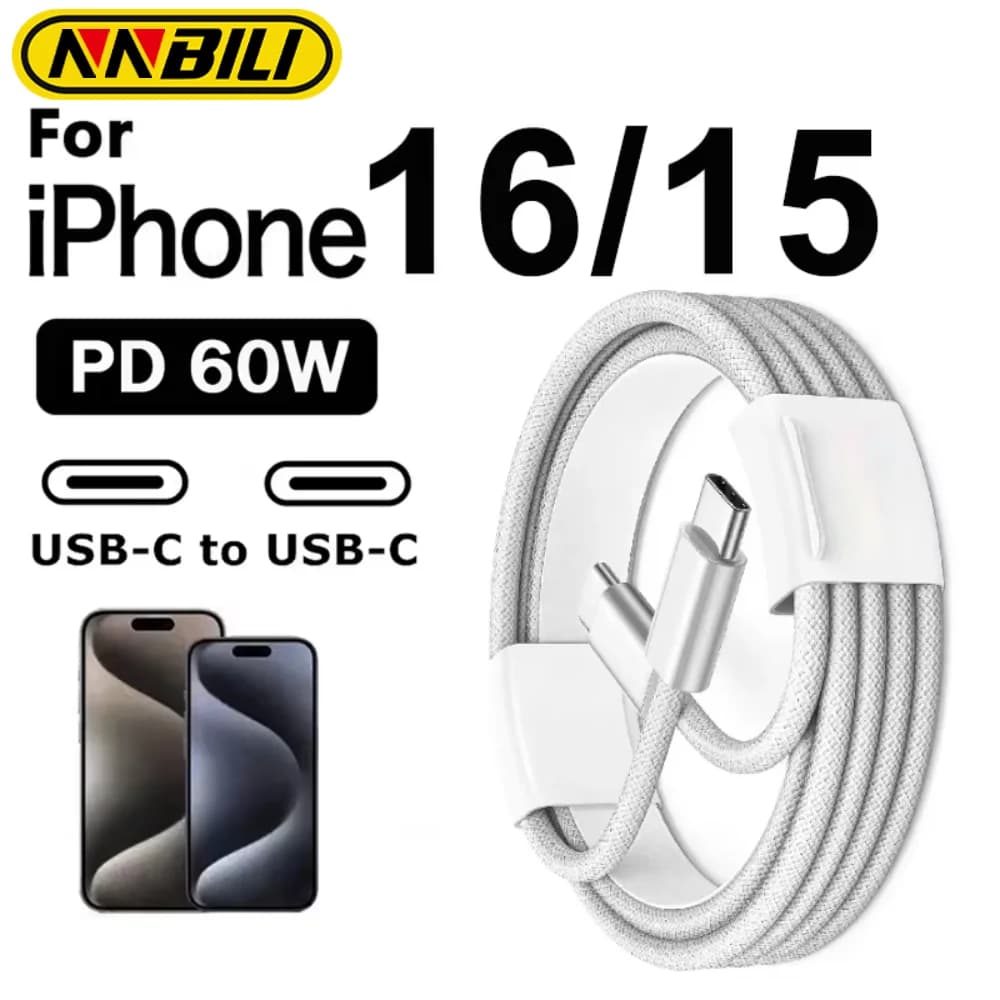 Cavo caricabatterie rapido NNBILI da 60 W PD USB C a tipo C per iPhone 17 16 Pro Max 15 Plus Cavo intrecciato in nylon rapido Samsung tipo C 1 m