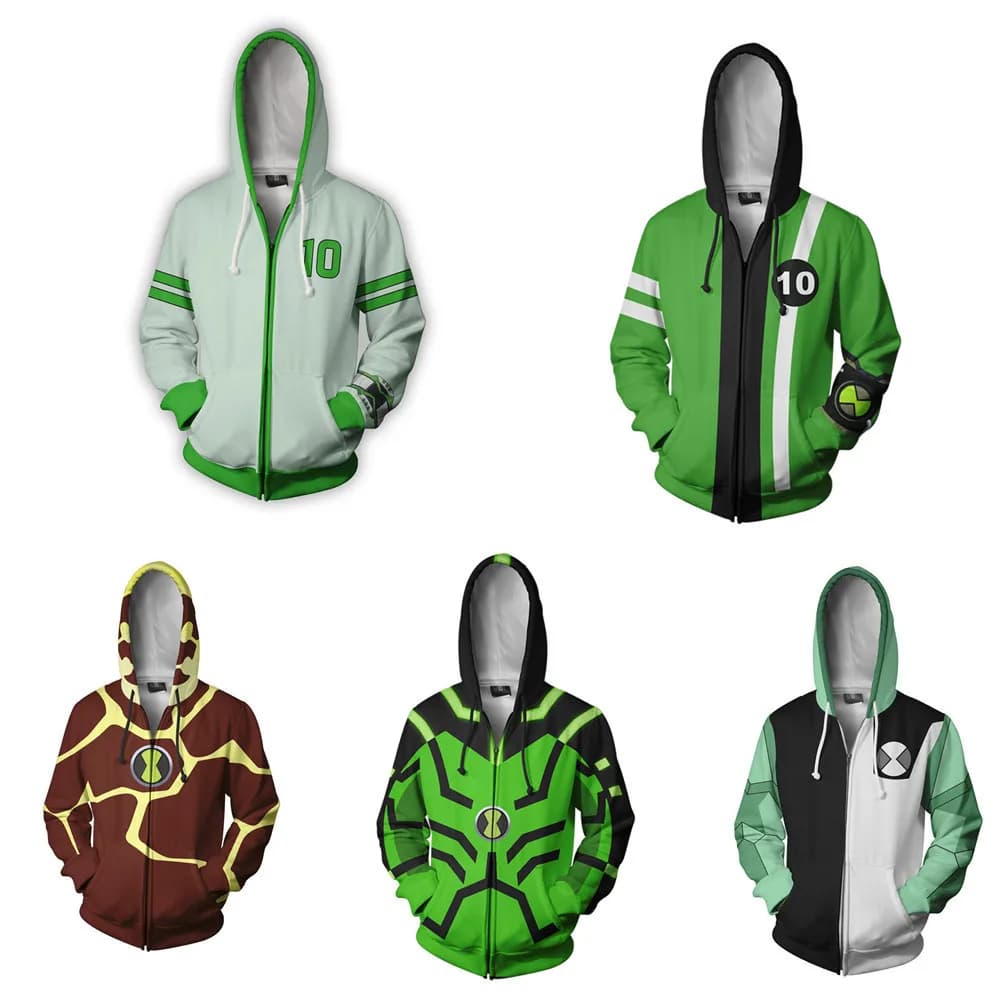 Felpe con Cappuccio Popolari Ben 10 Omnitrix Cosplay, Felpa Stampata 3D Ben Tennyson Anime Cartoon, Tuta Estiva Unisex Y2k Pullover