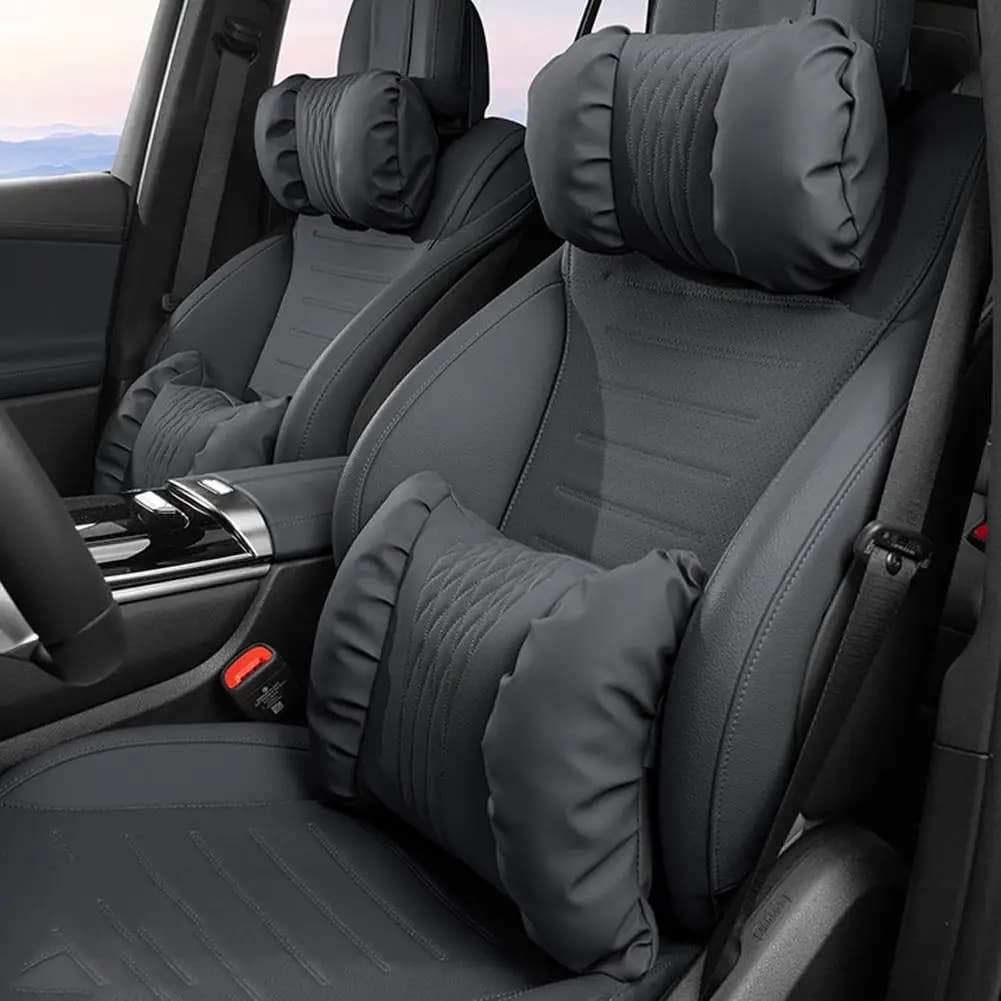 Poggiatesta per auto estivo Cuscino di supporto in pelle nappa lombare Comodo cuscino per seggiolino auto per auto Collo Accessori morbidi Traspirante S B8B9