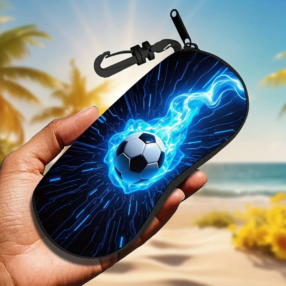 1 case for portable glasses with print football, light and elegant, perfect for storing and carrying swim glasses