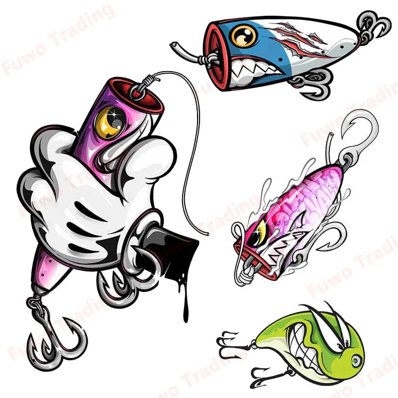 Chewing on this sticker bait for box equipment toolbox boat decal vinyl waterproof cartoon fine bait fishing stickers for auto decoration PVC