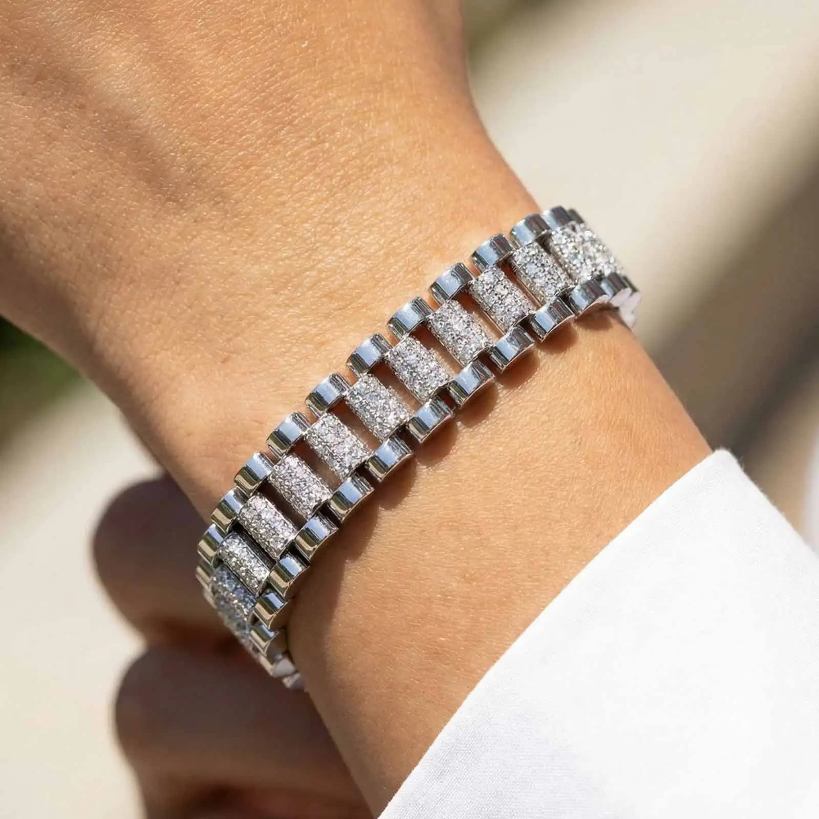 Watch Band Bracelet Cubic Zirconia Iced Out Link Chain Hip Hop Luxury Party Jewelry Women