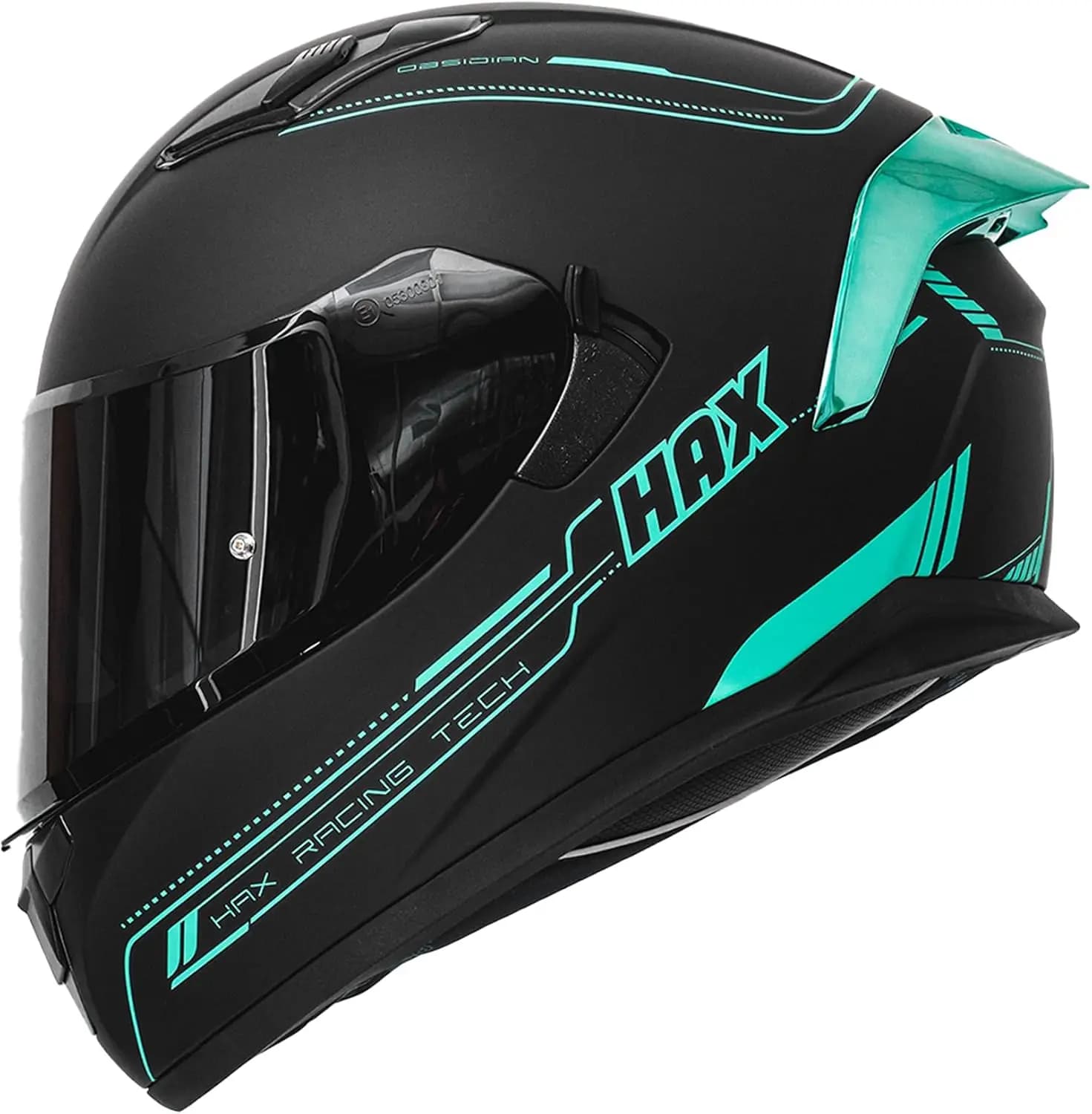 Casco moto per adulti Obsidian Full Face con doppia visiera per moto da strada con Pinlock Ready Approvato DOT Nero opaco Aqua