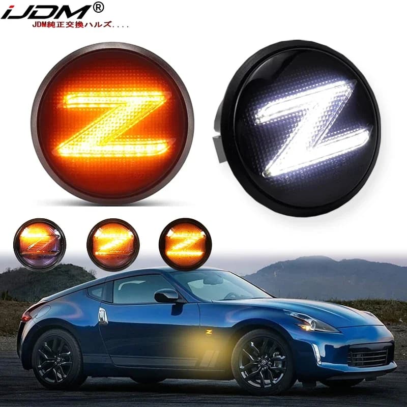 LED side position lights Switchback for Nissan 370z Z34,350z Z33 Front fender Sequential direction indicators Amber parking lamp DRL white