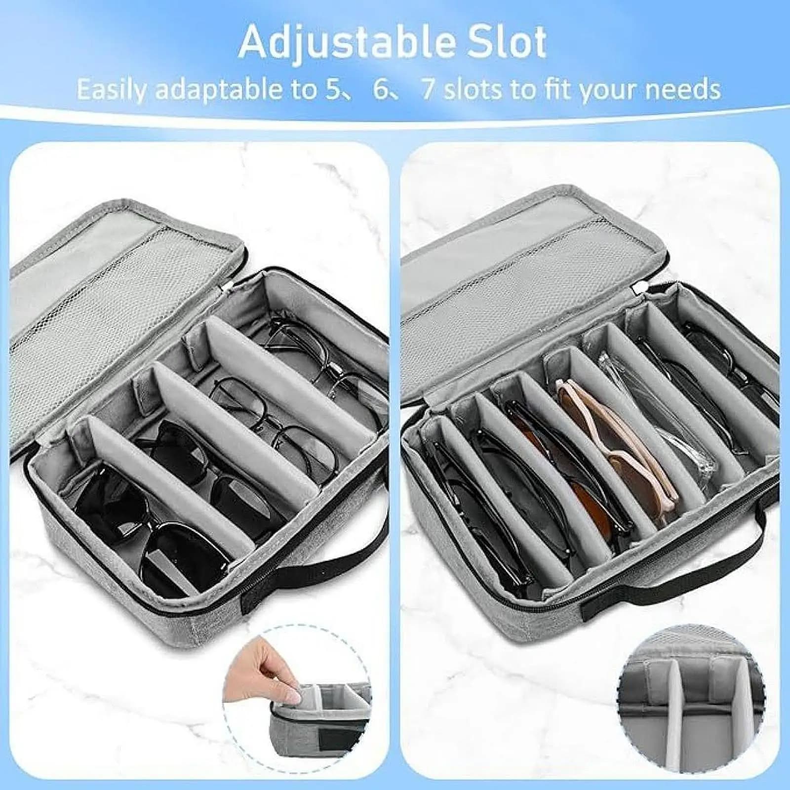 Custodia organizer per occhiali da sole Slot regolabile Organizzatore portatile per orologi per gioielli Custodia per collezione di gioielli per occhiali da sole per donna uomo