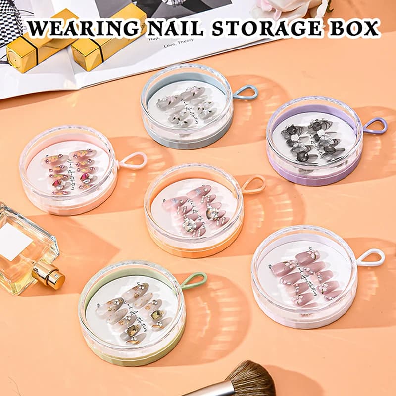 1/6 PCS Round-shaped empty plastic boxes to store pressure nails with lanyard Transparent nail packing bag Accessories for storage tools