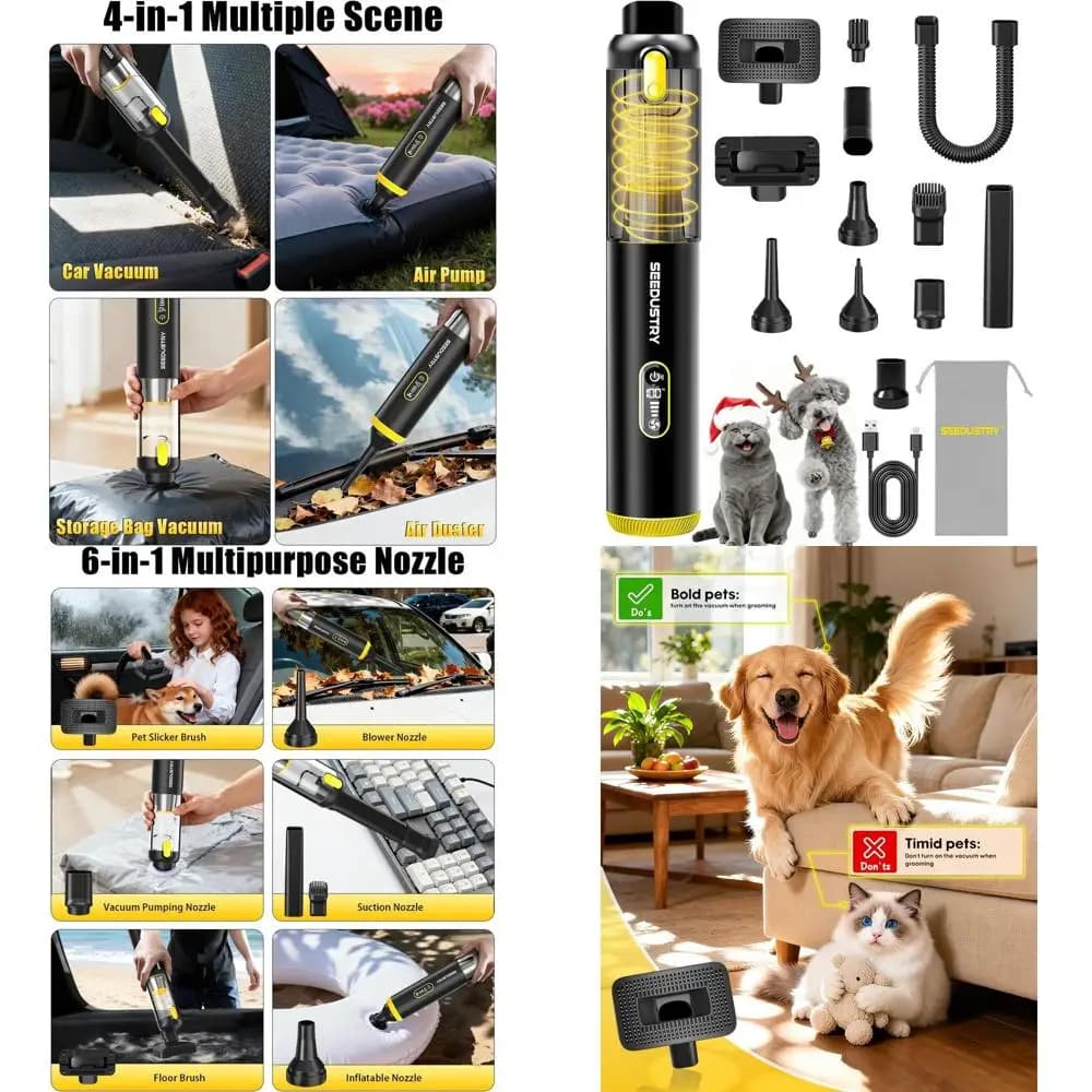 Aspirapolvere portatile senza fili per auto, animali domestici e casa - 3 modalità di aspirazione, 18000 pa, 6 ugelli multiuso