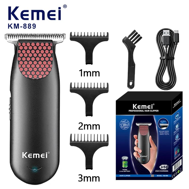 Kemei 889 Tagliacapelli professionale senza fili tascabile Mini tagliacapelli elettrico compatto per barba Piccolo kit per toelettatura portatile per uomo