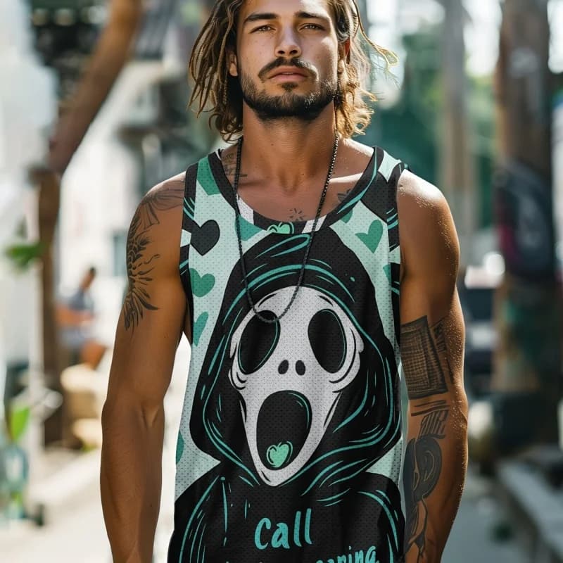Canotte con teschio cerebrale con stampa 3D per uomo T-shirt con motivo albero di cocco Canottiera estiva moda casual Canottiera sportiva oversize da strada