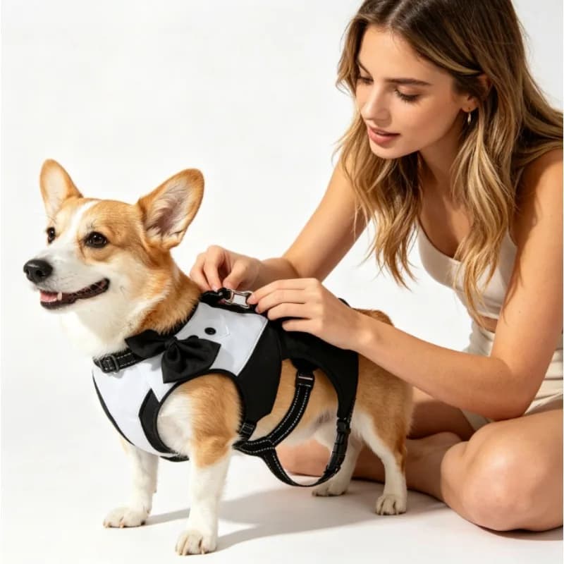 Costume formale per cani – Imbracatura a smoking con papillon – Traspirante e leggero – Ideale per servizi fotografici, compleanni, vacanze, cosplay