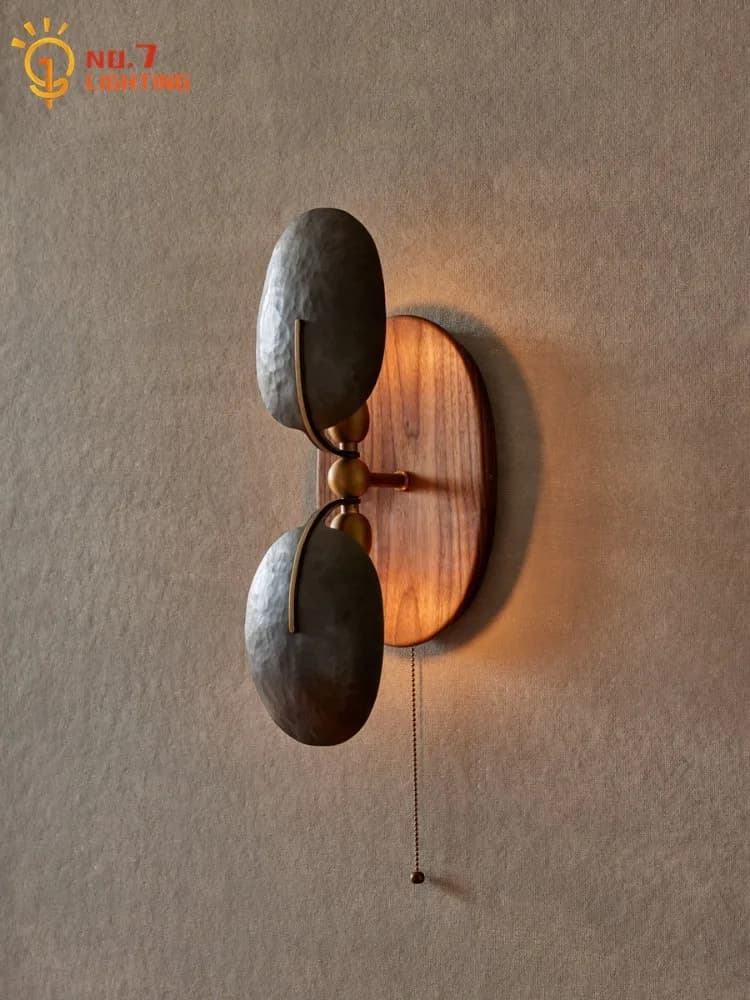 American Retro Solid Wood Copper Wall Lamp LED E27 Designer Classical Interior Wall Light Hotel Model Room Corridor Background