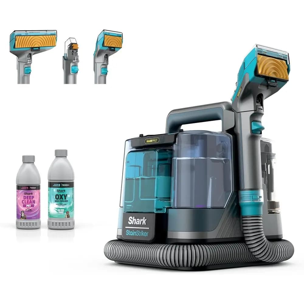 StainStriker HairPro Portable Cleaner for Carpets, Coatings and Moquettes, Remove Macchie, Peli and Odori, 3 Tools and Double Solution Action, Te
