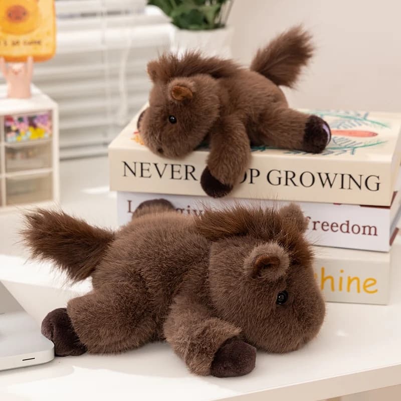 18/25cm Simulation Lying Horse Plush Animals Soft Brown Black Gray Red Horse White Dragon Horse Birthday Xmas Gift Party Decor