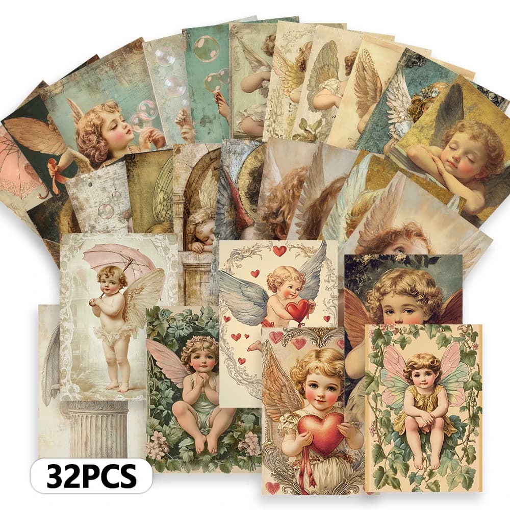 Serie di cartoline vintage vittoriane disegnate a mano da 32 pezzi, biglietti d'auguri a tema angelo, adesivi murali, decorazioni per la camera da letto, cartoline retrò