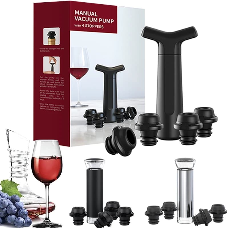 Tappi per vino sottovuoto Tappi per vino manuali con pompa a vuoto con 4 tappi per bottiglie di vino riutilizzabili Sigillanti Mantiene il vino fresco fino a 7 giorni