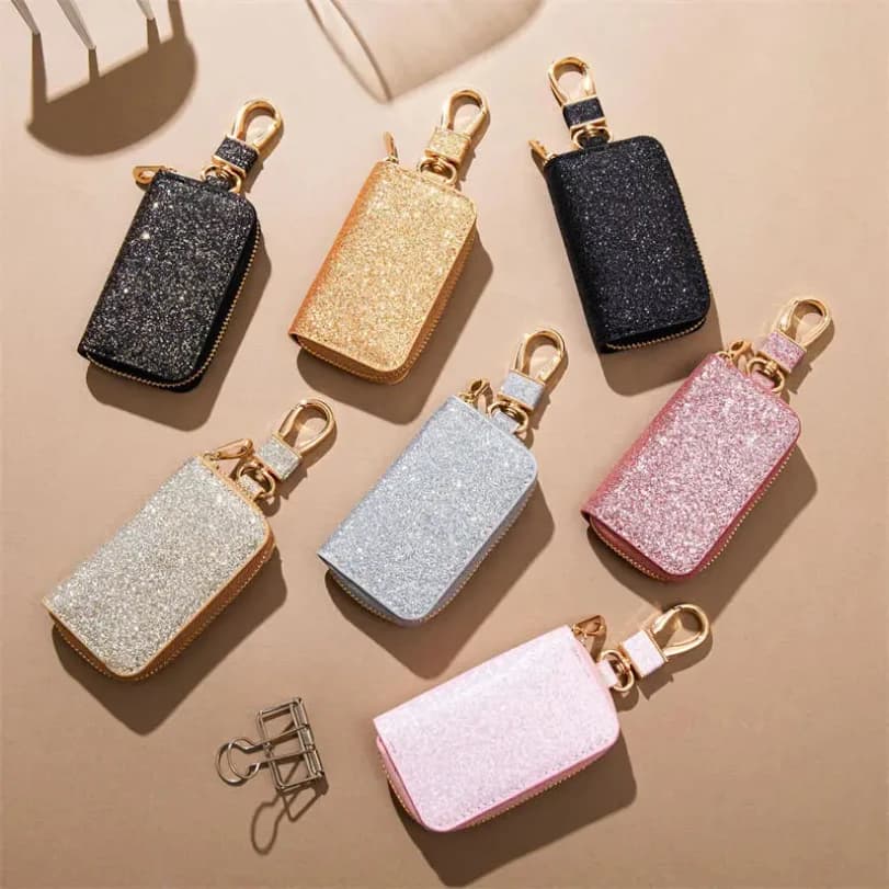 Portachiavi in PU lucido Portachiavi con cerniera Organizzatore Portachiavi per auto Portafoglio Borsa per chiavi semplice alla moda Copri chiave per auto