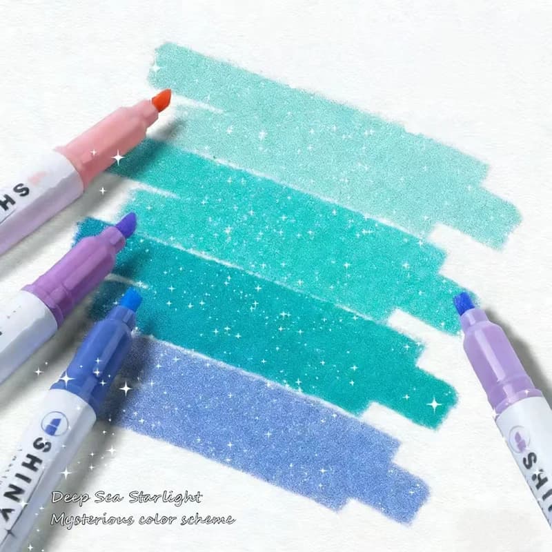 Set di 4 penne glitterate colorate e brillanti, pennarelli evidenziatori scintillanti per disegno, pittura, arte, articoli di cancelleria per la scuola