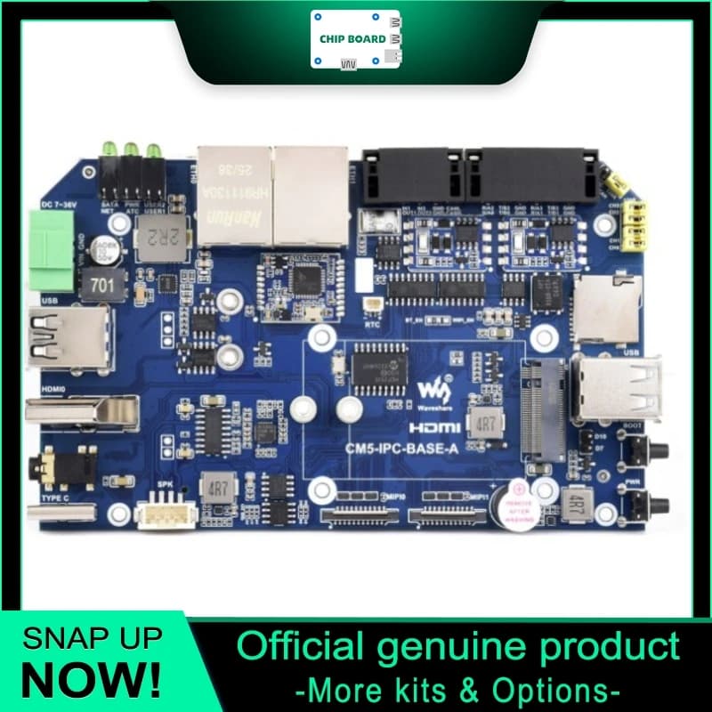 Waveshare Industrial Card for Raspberry Pi CM5 with Double Ethernet Gigabit/2.5G, 4K Output and 4G/5G Modules Support