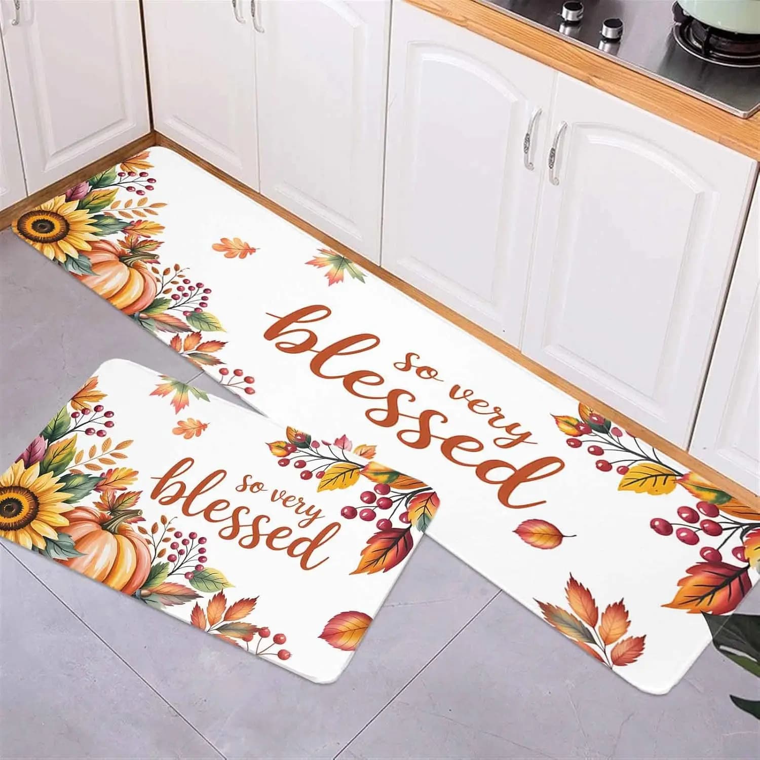 Fall Maple Leaf Pumpkin Kitchen Mat Entrance Doormat Decor Anti-slip Corridor Balcony Rugs Bedroom Beside Floor Mat Home Decor