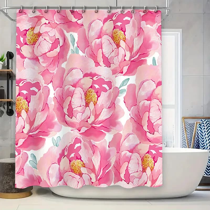 Tenda da doccia peonia rosa Tappetino da bagno decorativo ad acquerello Decorazione del soggiorno di casa per accessori da bagno