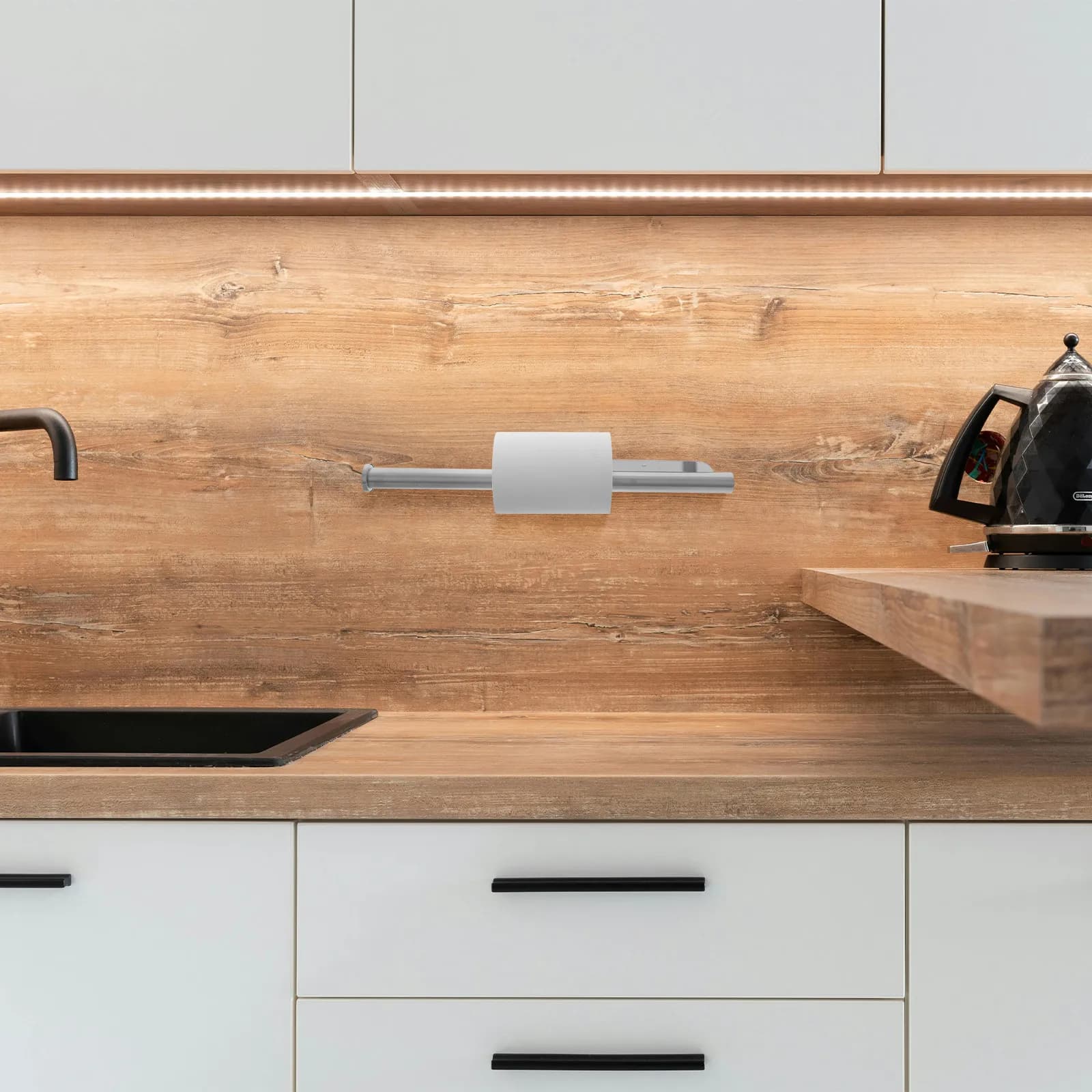 Portarotolo da parete in nichel spazzolato con adesivo, per bagno, con dispenser per asciugamani decorativo e appendiabiti