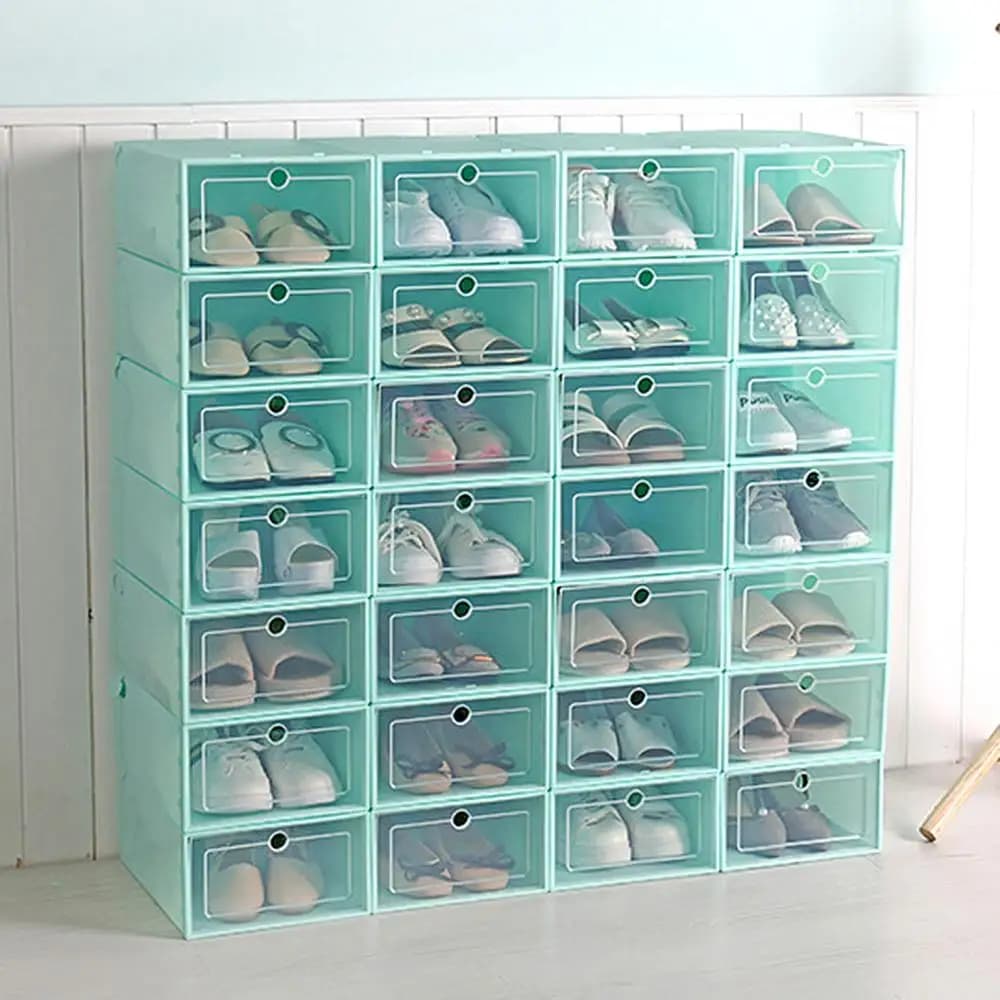 Scatola per scarpe trasparente Organizzatori per scarpe Scatola di immagazzinaggio antipolvere in plastica Scarpiera combinata impilabile Scatola per esposizione di scarpe Custodia per cassetti