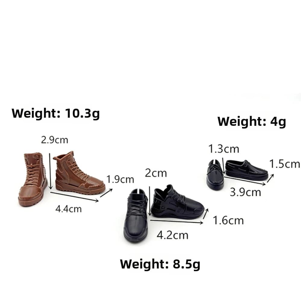 New Fashion 1/6 Shoes Plastic Multistyles Male Boots Shoes Clothes Accessories Fit Foot Length 2cm Dolls