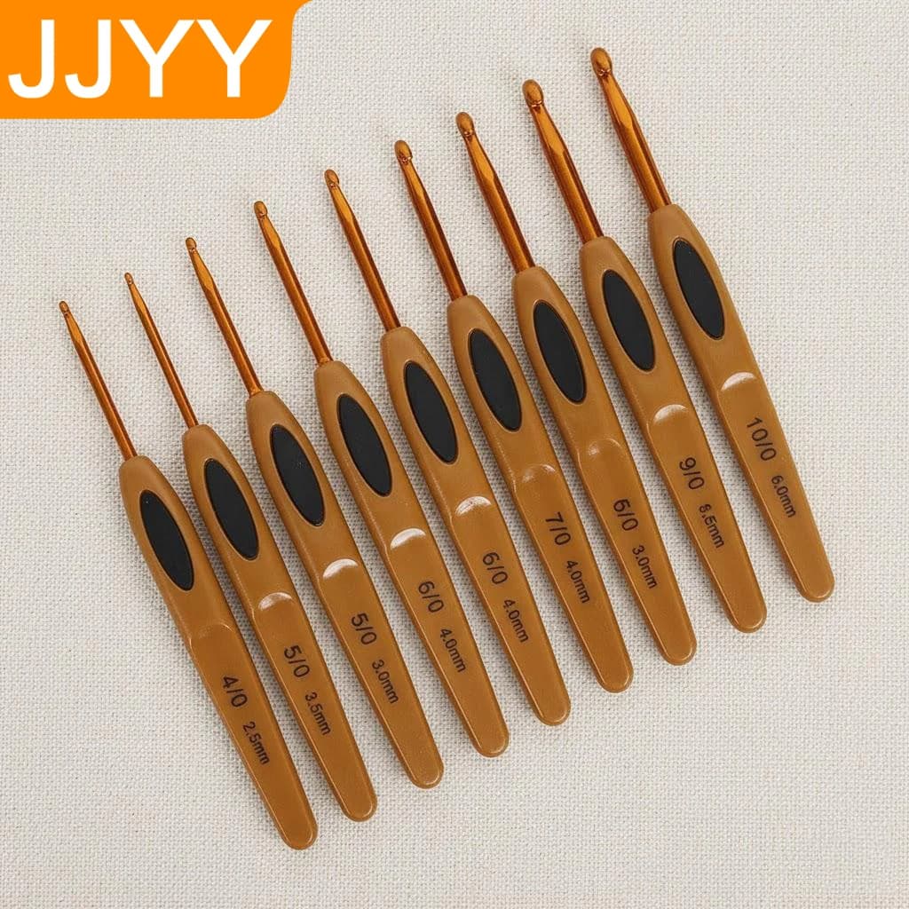 Set di 8 Utensili per Lavoro a Maglia con Manici in Plastica, Uncinetti con Impugnatura Morbida in Gomma, Ganci in Alluminio per Fai da Te e Artigianato
