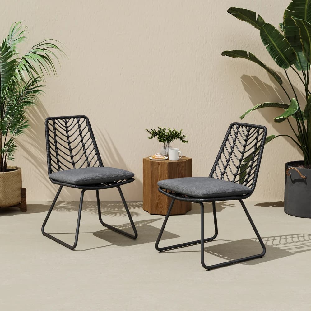 SCHEDA TAVON transition 2 pieces Water resistant cushions braided in grey polyethylene rattan Garden furniture for outdoor dining room