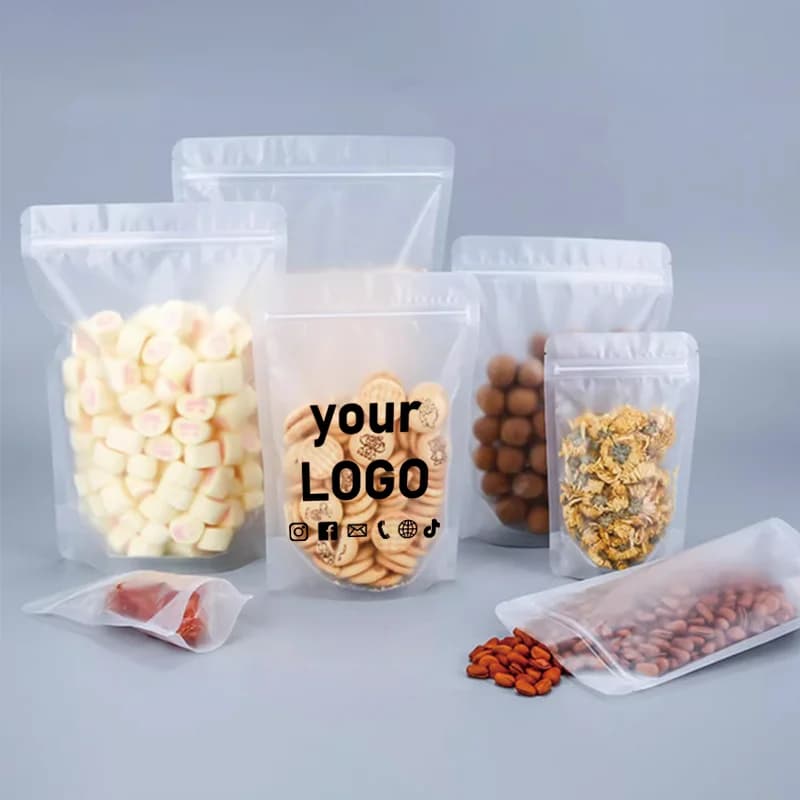 100 pezzi di sacchetti a chiusura lampo autoportanti satinati, sacchetti per imballaggio di snack di caramelle, sacchetti sigillanti per alimenti con frutta secca con marchio stampabile