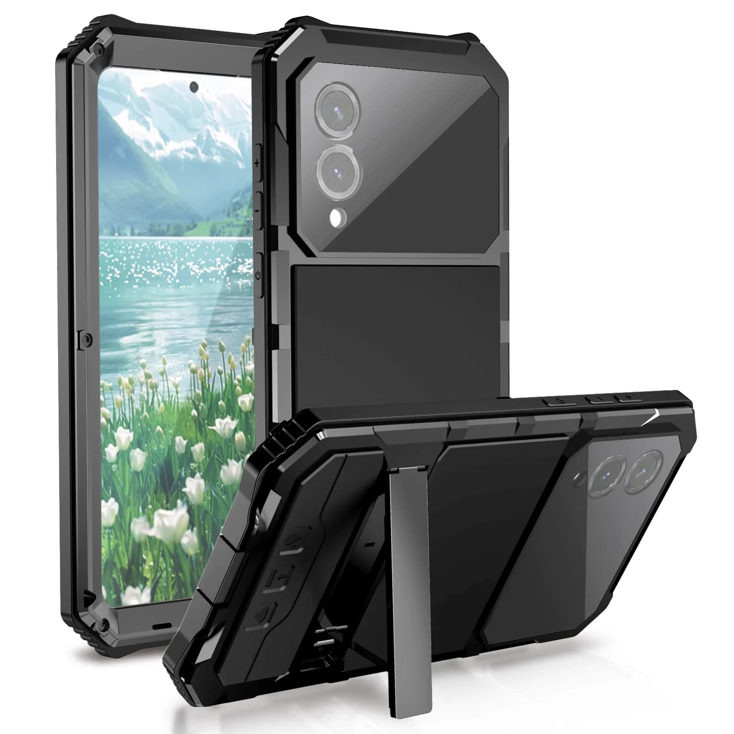 Aluminum Metal Heavy Duty Case for Samsung Galaxy S25 Edge S24,S23,S22 Ultra Phone Cases with Screen Camera Protector Kickstand