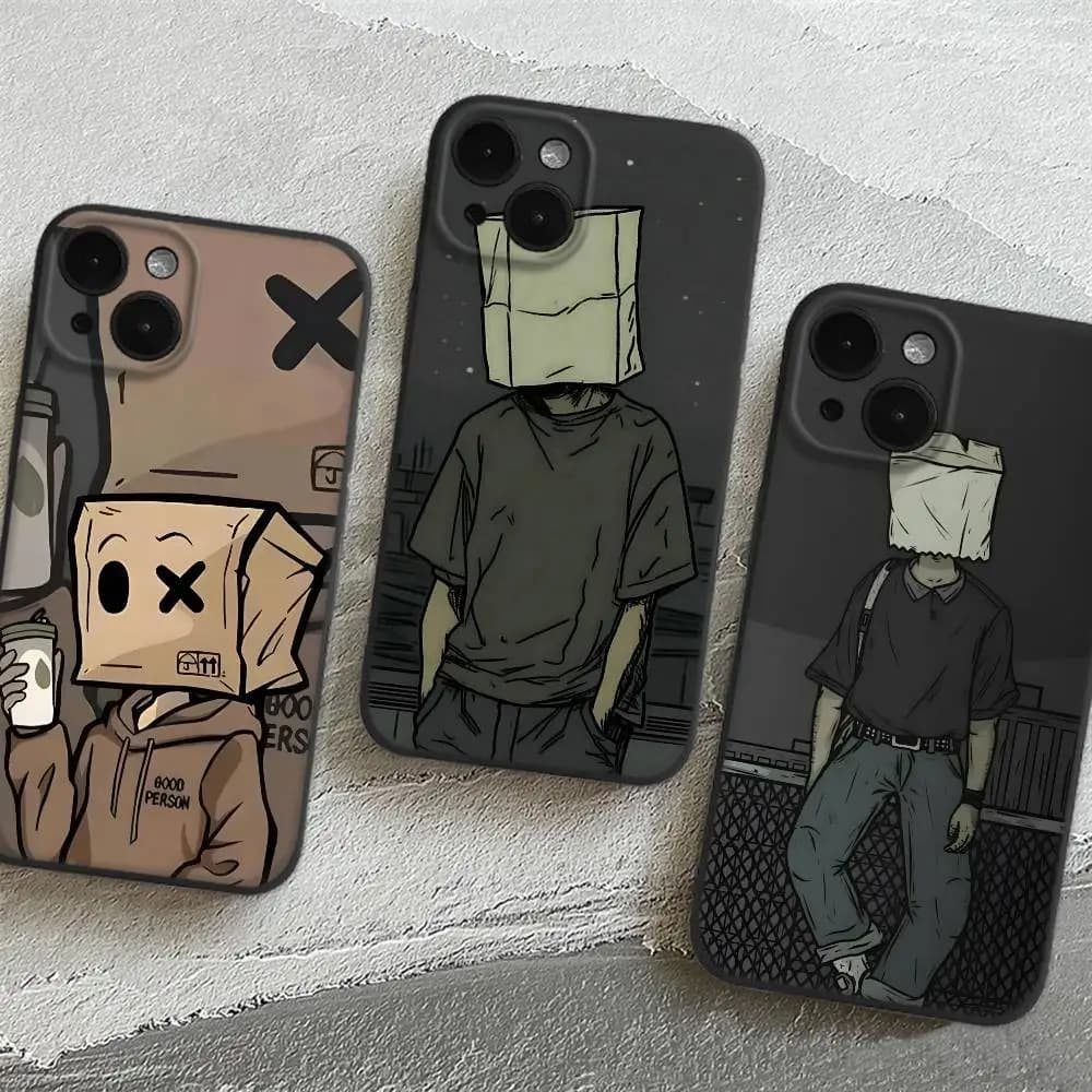 Boy With Cardboard Box On Head Phone Case For Apple iPhone 17 16 Pro Max 15 Pro Max 14 13 12 11 Mini Wave Oil Back Short