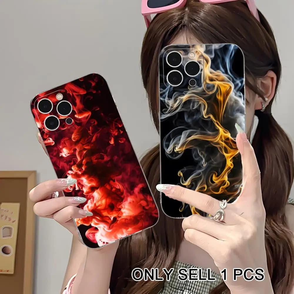 Custodia per telefono di lusso con texture effetto fumo per iPhone 17 16 15 14 13 12 11 X XR XS Air Pro Max Plus Mini, cover morbida trasparente in TPU