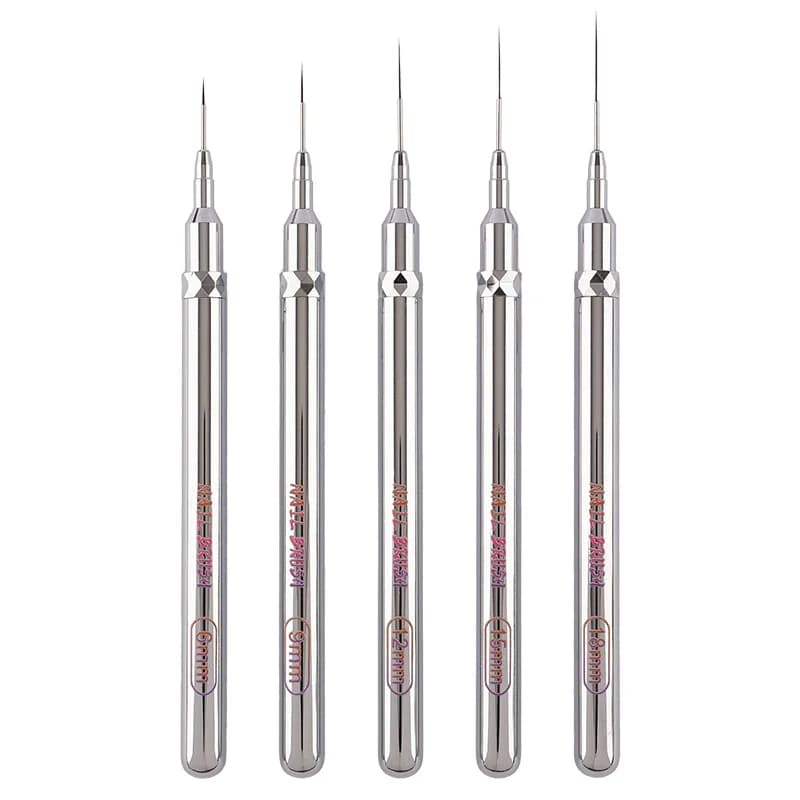 Pennello per Pittura Artistica con Manico in Acciaio Inox 6/9/12/15/18mm, Pennello per Disegno Linee, Strisce, Fiori, Pennello per Gel UV