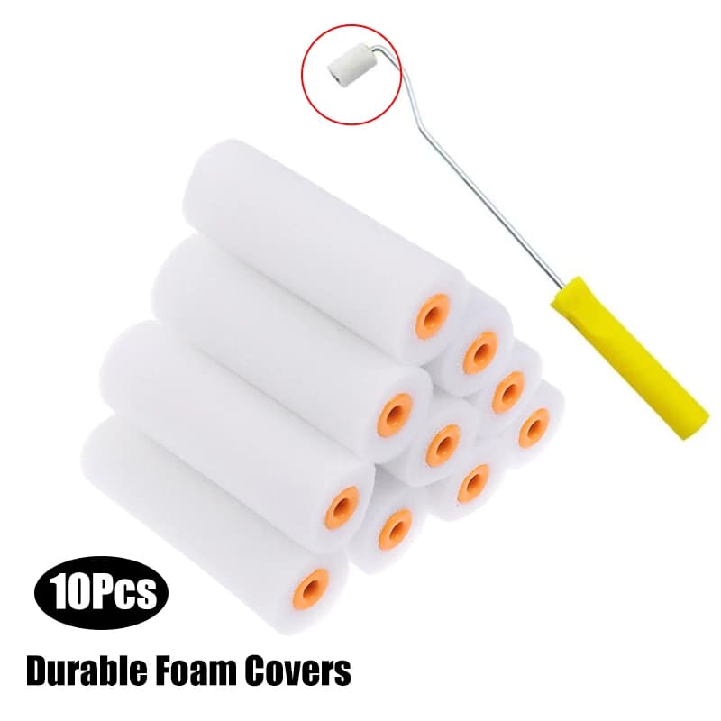 10 pcs 102mm Mini White Durable Foam Paint Roller Sleeves Painting Sponge Rollers Art Painting Set Supplies