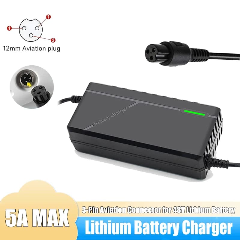 54.6V 5A High Power Fast Charger for 48V Lithium Battery Pack 12mm 3 Pin Aviation Connector Electric Vehicle Replacement Charger