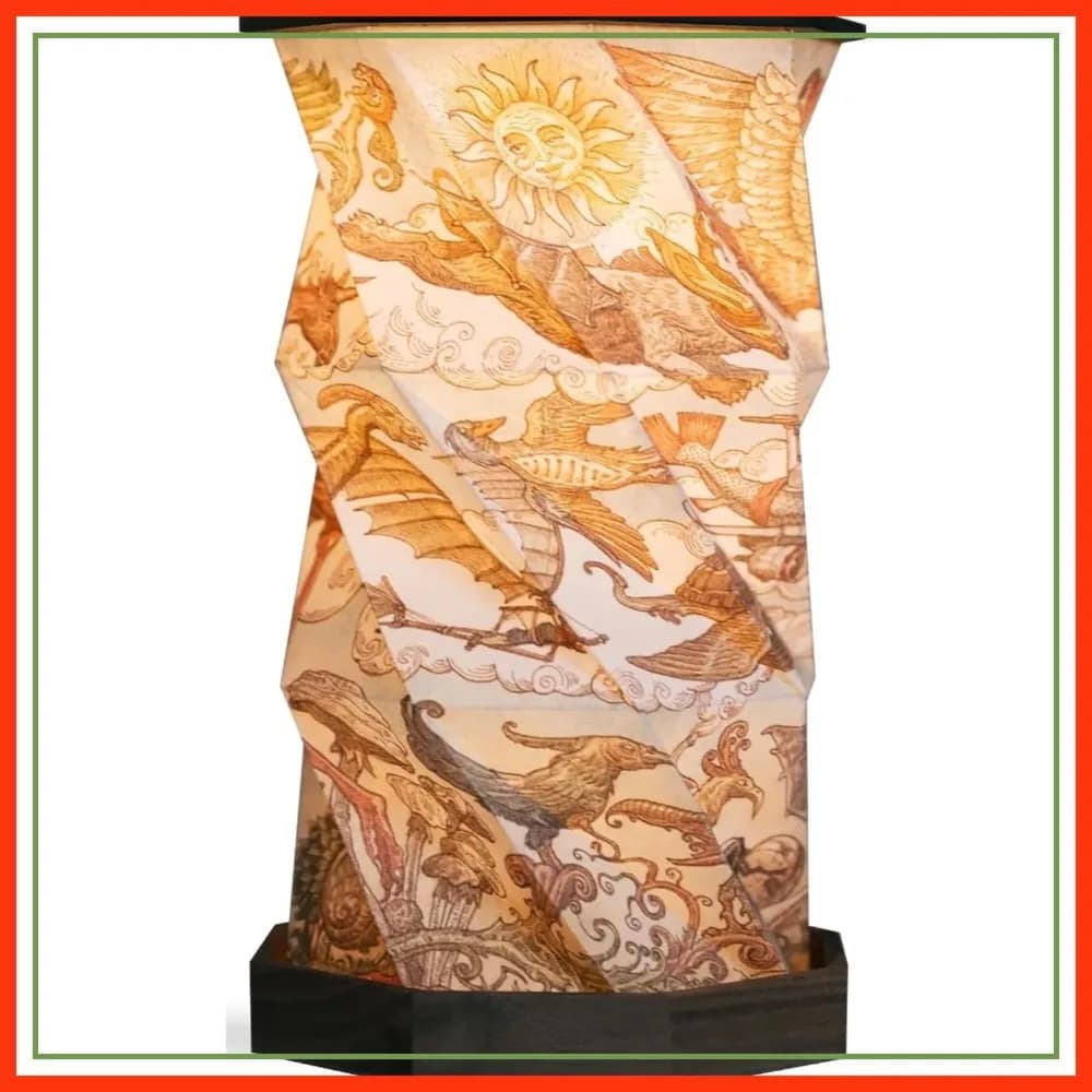Lampada da Scrivania Portatile Pieghevole - Lampada da Viaggio a Batteria - Controllo Touch Dimmerabile e Altezza Regolabile - Illustrazioni Disegnate a Mano - Luce Ambientale Calda