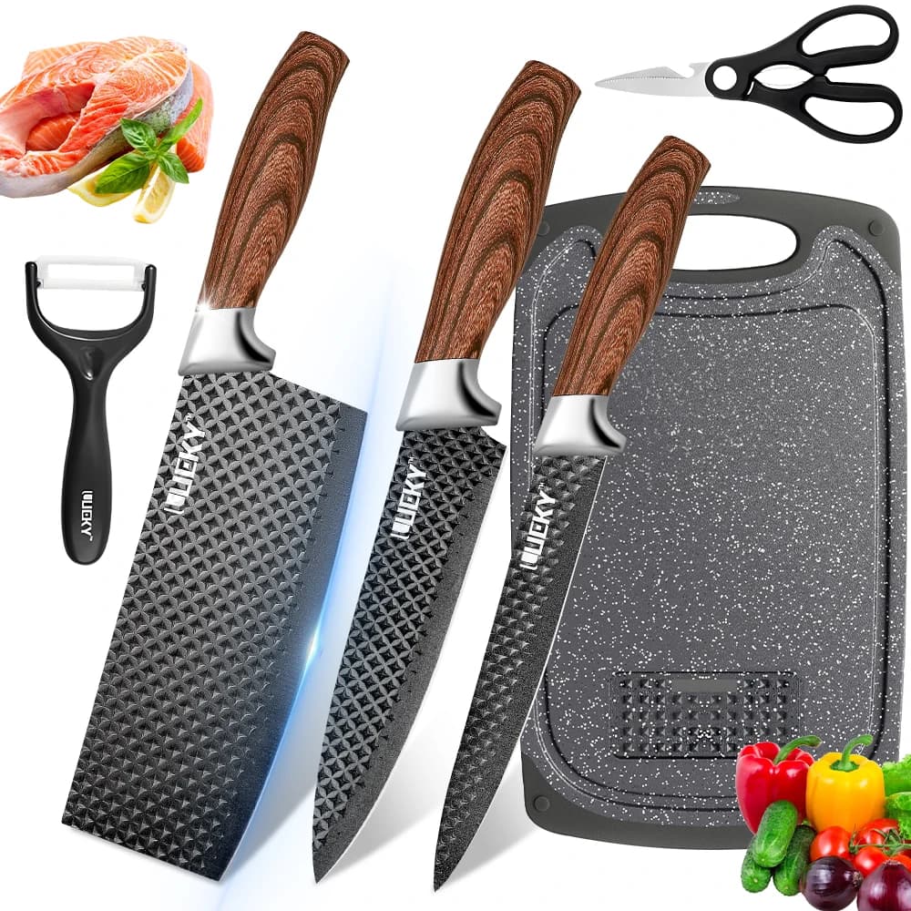 ZENG Kitchen knives Set-cleaver, Chef knife, Cut knives Scissors, Pelapatate, 6 stainless steel kitchen utensils cutter