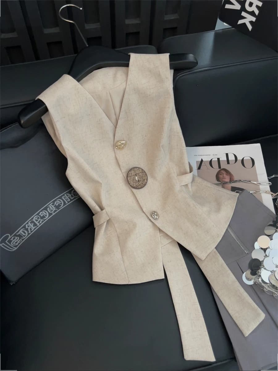 Commuter Sle Irregular Button Vest Gilet estivo da donna con scollo a V, versatile, marca Life Ya