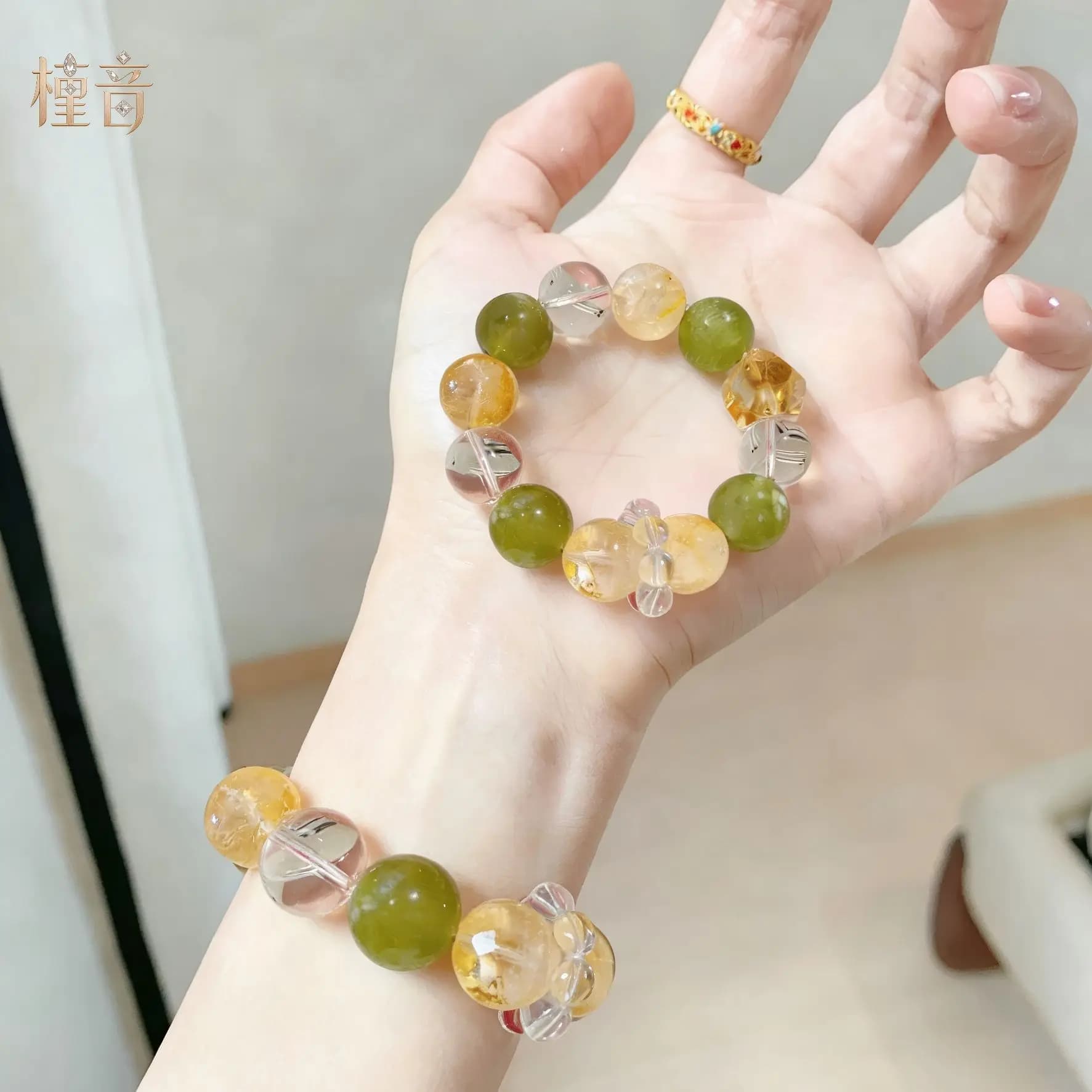 [Poplar branch manna] High imitation yellow glue flower yellow fluorite red glue flower crystal bracelet with high value