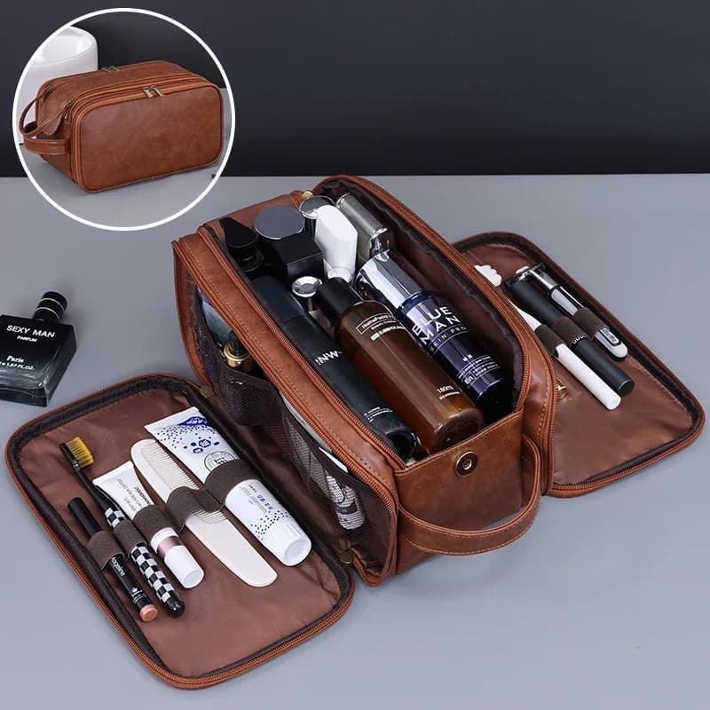 Men's PU Multitask Toiletry Bag Essential Makeup Bag Waterproof Hanger Bag Cosmetic Washing Organizer Bag