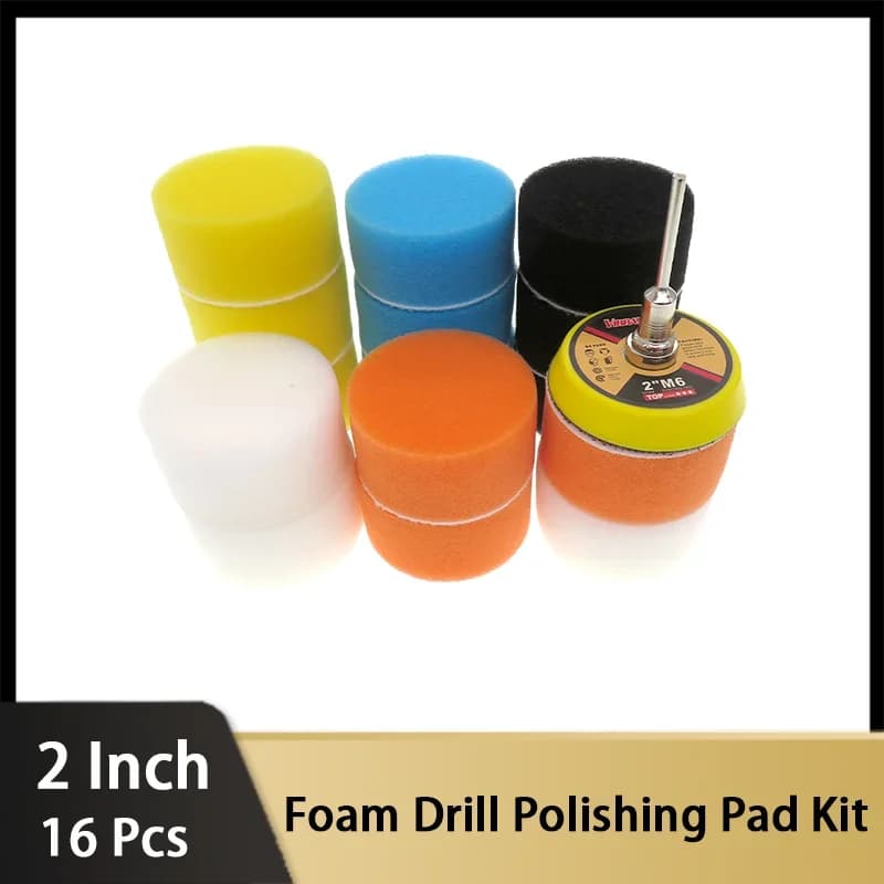 Kit tampone per lucidatura per trapano in schiuma da 2 pollici 16 pezzi per lucidatrice per auto Set di strumenti per tampone per lucidatura circolare per levigatura per auto Lucidatura Ceretta