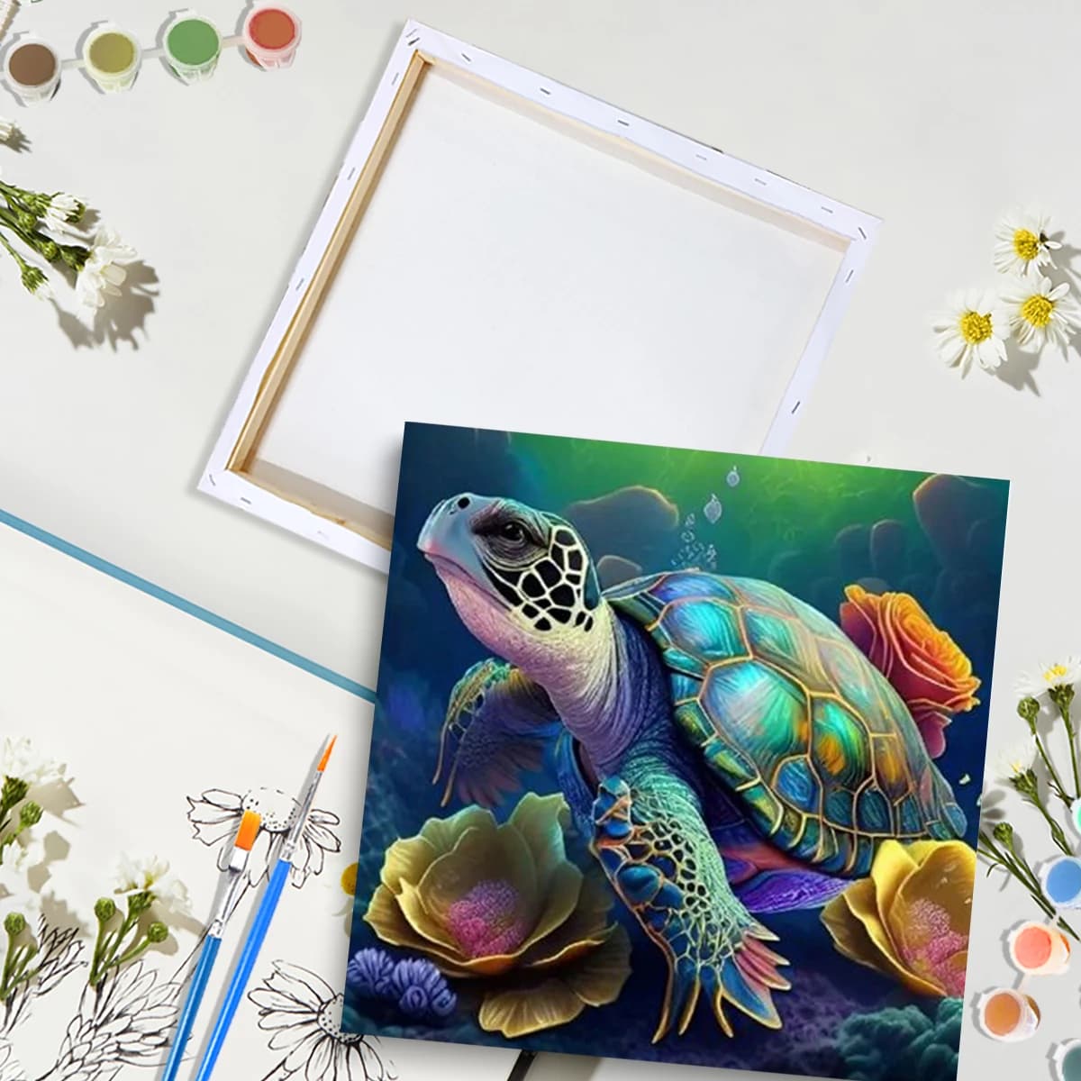 RUOPOTY Kit Pittura con Numeri per Principianti, Tema Animali: Tartaruga Marina - Kit Disegno con Numeri per Casa