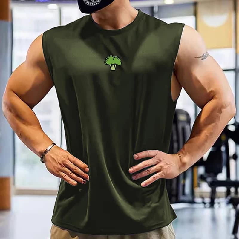 Running Vests Mens Gym Clothing Mesh Summer Broccoli Fitness Sleeveless T-Shirt Workout Tank Tops Bodybuilding Muscle Sportswear