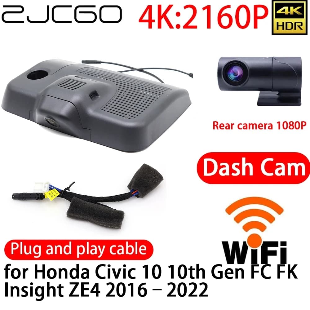 ZJCGO 4K DVR Dash Cam Wifi Telecamera anteriore posteriore Monitor 24 ore per Honda Civic 10 10a generazione FC FK Insight ZE4 2016-2022