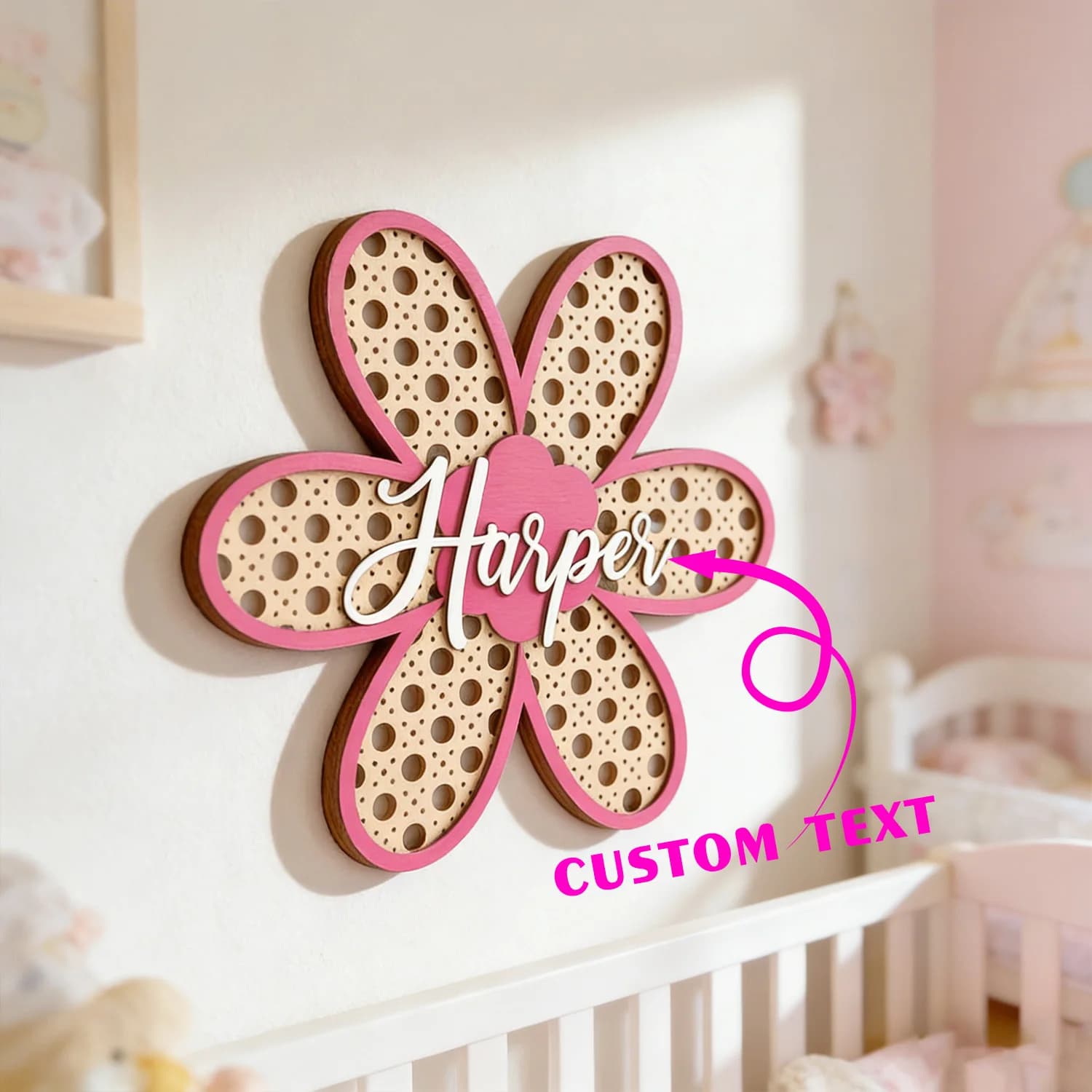 1pc Multi-layer Flower Shaped Wooden Surname Brand, Customized Name/letter, Ideal Gift for Birth, Baptism, and Wall Decoration