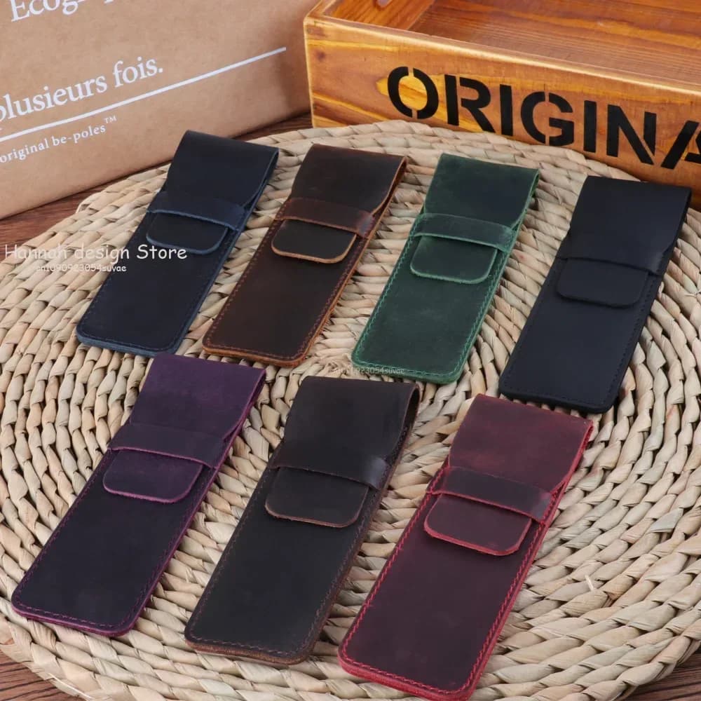 Handmade Pen Bag From Cowhide Genuine Leather Retro Pencil Bag Vintage Style Pencil Case Storage Bag for Journal Travel Supplies