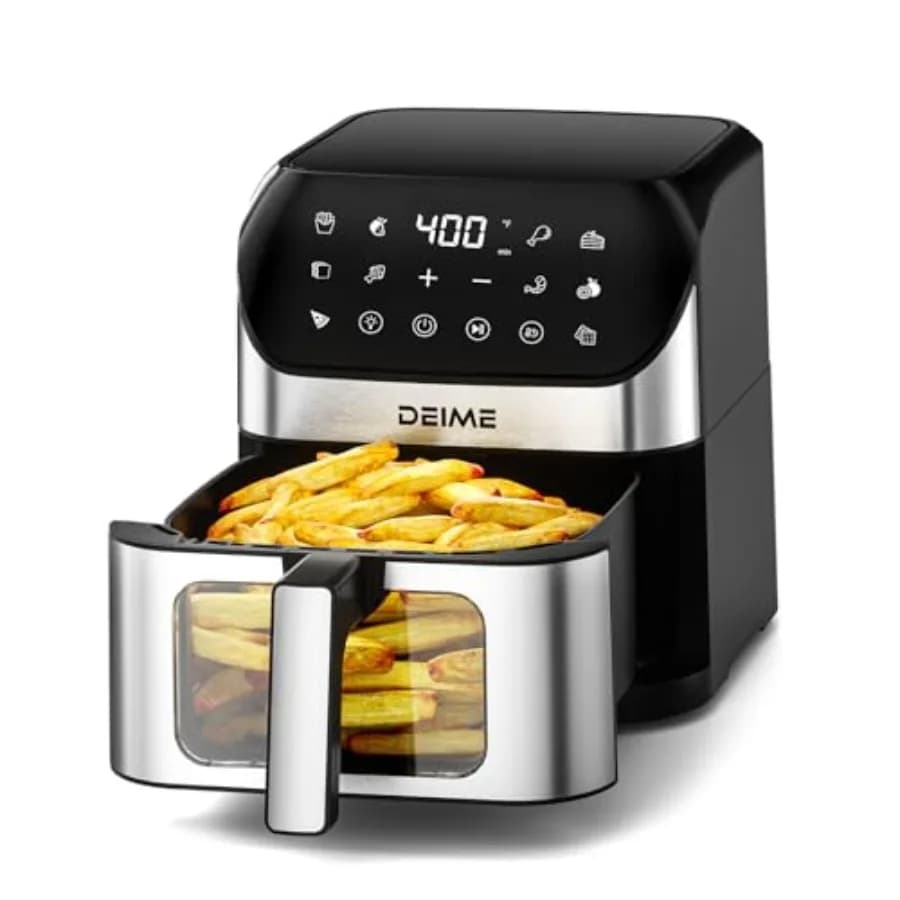 Friggitrice ad Aria 6.2 QT Senza Olio 1500W, Forno di Grande Capacità, Friggitrice ad Aria per Cucina Sana con 10 Programmi Preimpostati, Finestra di Visualizzazione, Antiaderente